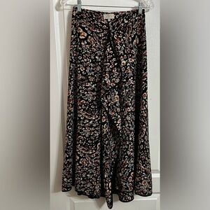 Black Multi Printed Circle Skirt with Soft Ruffle